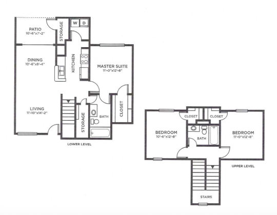 two floor plans for a two bedroom apartment at The Hawks Landing Apartments